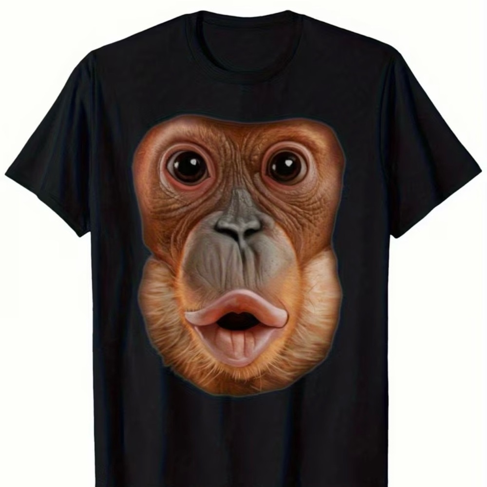 Black T-Shirt with Monkey Face Print
